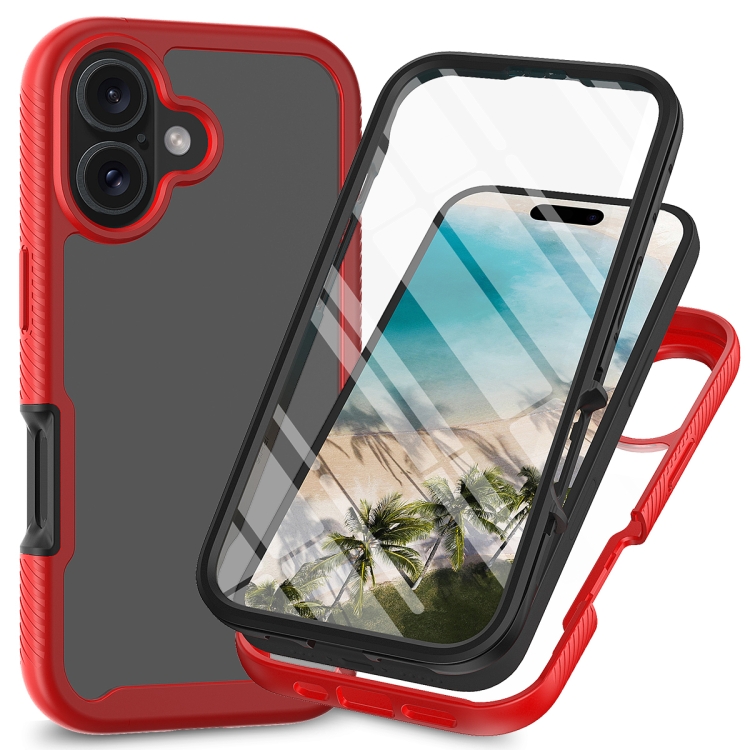 

For iPhone 16 Starry Sky Solid Color Series PC + TPU Phone Case with PET Film(Red)