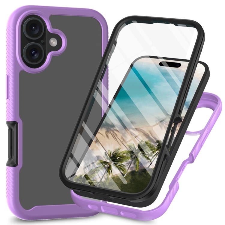 

For iPhone 16 Starry Sky Solid Color Series PC + TPU Phone Case with PET Film(Purple)