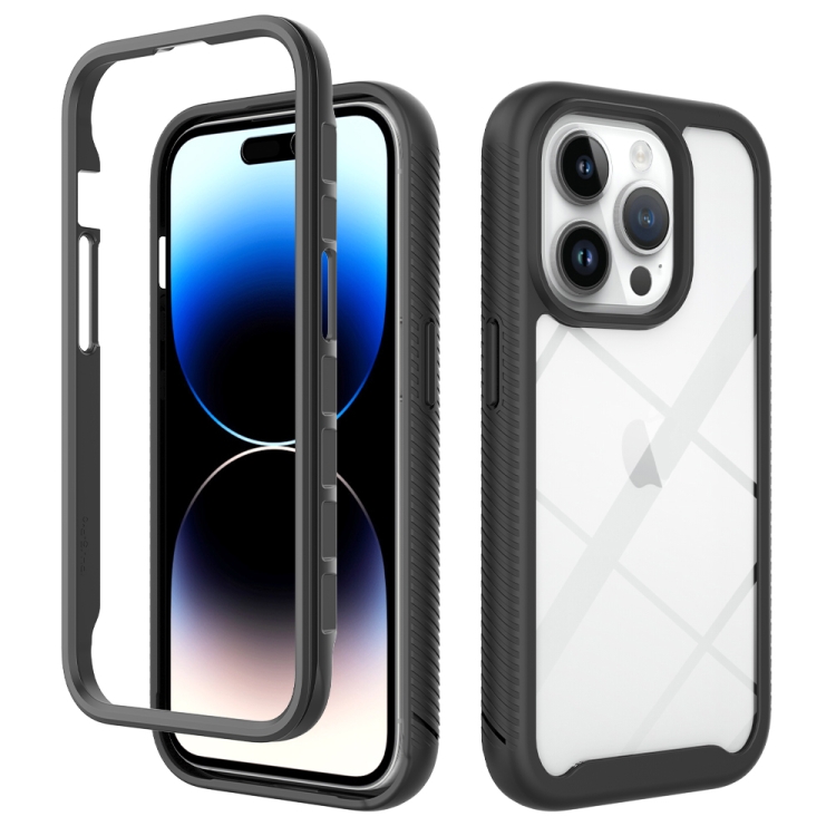 

For iPhone 15 Pro Starry Sky Solid Color Shockproof TPU Clear PC Phone Case(Black)