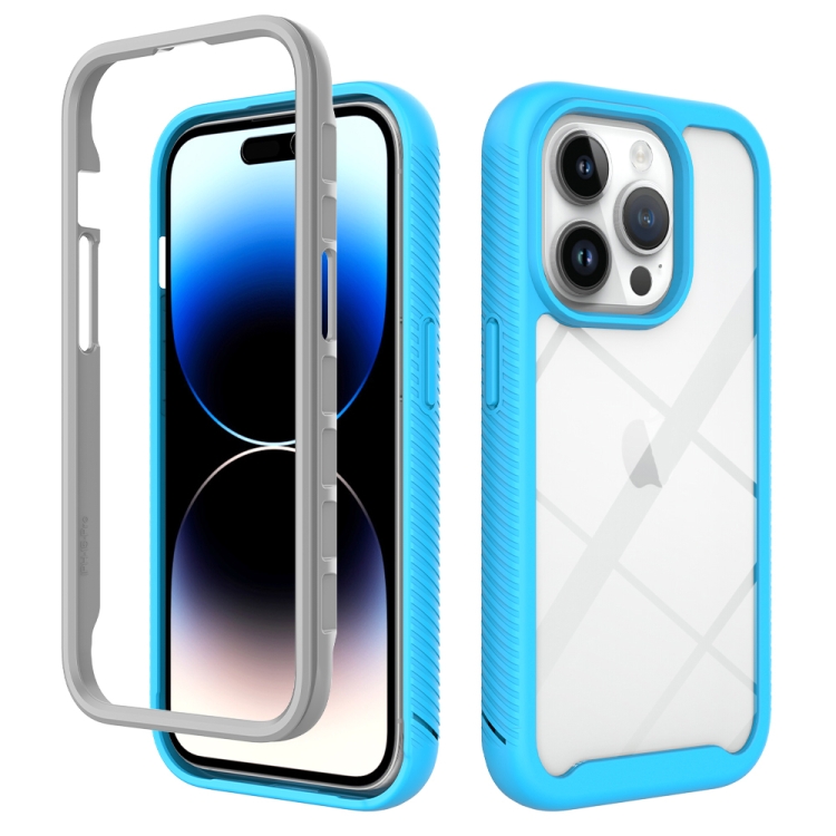 

For iPhone 15 Pro Starry Sky Solid Color Shockproof TPU Clear PC Phone Case(Sky Blue)