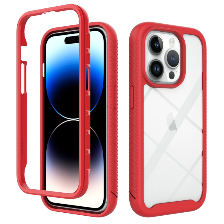 

For iPhone 15 Pro Starry Sky Solid Color Shockproof TPU Clear PC Phone Case(Red)