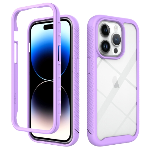 

For iPhone 15 Pro Starry Sky Solid Color Shockproof TPU Clear PC Phone Case(Purple)