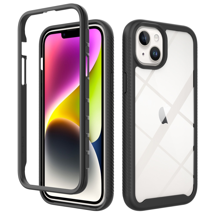 

For iPhone 15 Plus Starry Sky Solid Color Shockproof TPU Clear PC Phone Case(Black)