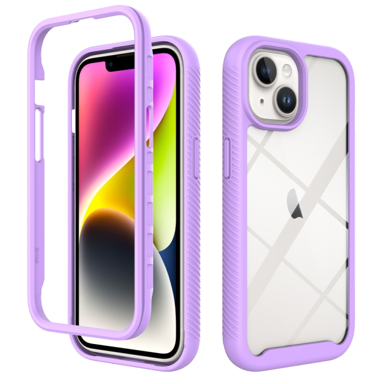 

For iPhone 15 Starry Sky Solid Color Shockproof TPU Clear PC Phone Case(Purple)