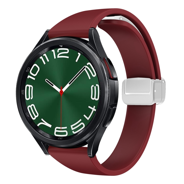 

For Samsung Galaxy Watch 6 / 6 Classic Magnetic Silver Buckle Slim Silicone Watch Band(Wine Red)