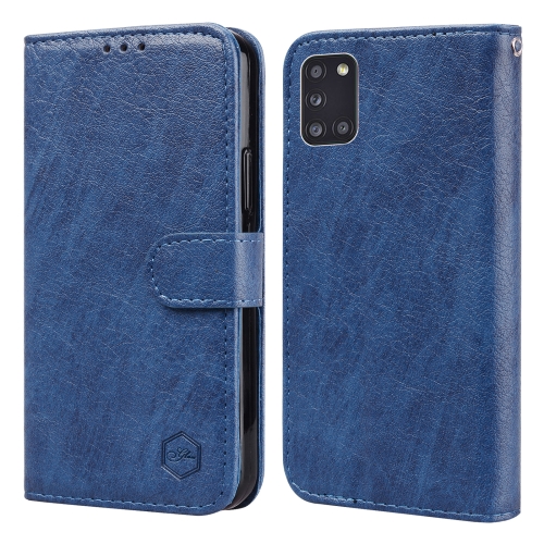 

For Samsung Galaxy A31 Skin Feeling Oil Leather Texture PU + TPU Phone Case(Dark Blue)
