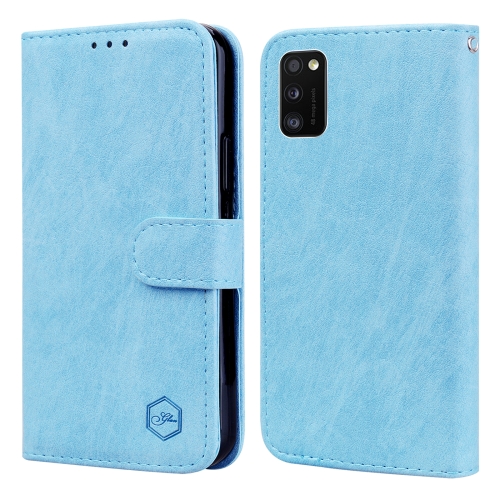 

For Samsung Galaxy A41 Skin Feeling Oil Leather Texture PU + TPU Phone Case(Light Blue)