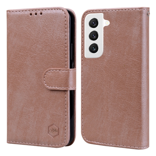 For Samsung Galaxy S22 Skin Feeling Oil Leather Texture PU + TPU Phone Case(Champagne) fajarina quality men s cowhide leather belt extend xxxxx large 105 165cm length 38mm wide cow skin belts for men fbfaja0165