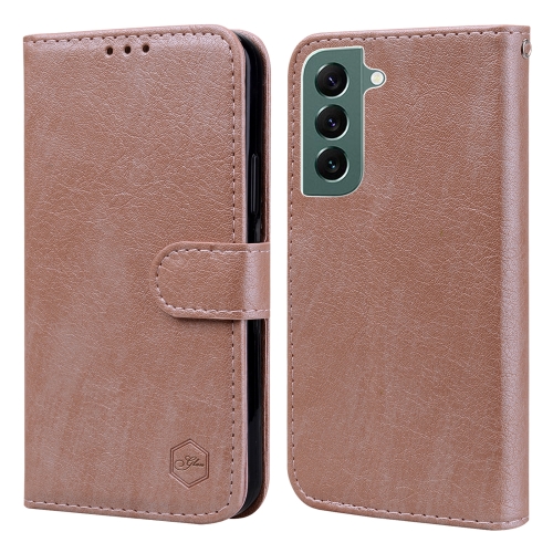 For Samsung Galaxy S22+ Skin Feeling Oil Leather Texture PU + TPU Phone Case(Champagne) for iphone 15 pro azns skin feel calf texture flip leather phone case brown