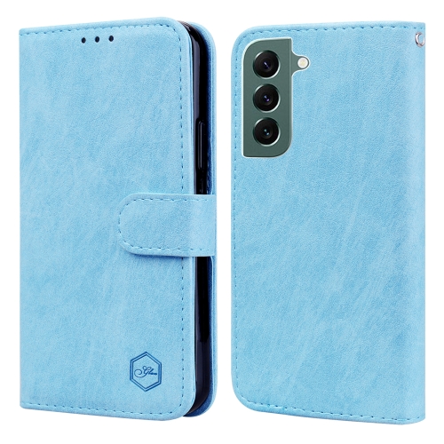 

For Samsung Galaxy S22+ Skin Feeling Oil Leather Texture PU + TPU Phone Case(Light Blue)