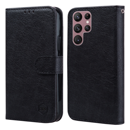 For Samsung Galaxy S22 Ultra Skin Feeling Oil Leather Texture PU + TPU Phone Case(Black) for samsung galaxy note20 ultra line pattern skin feel leather phone case coffee