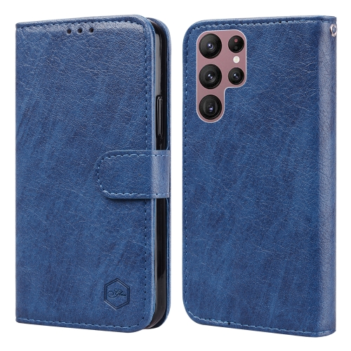 

For Samsung Galaxy S22 Ultra Skin Feeling Oil Leather Texture PU + TPU Phone Case(Dark Blue)