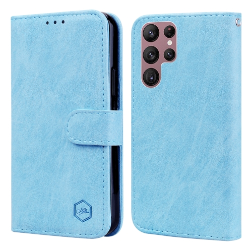 

For Samsung Galaxy S22 Ultra Skin Feeling Oil Leather Texture PU + TPU Phone Case(Light Blue)