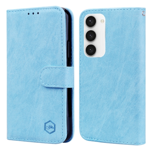 

For Samsung Galaxy S23 5G Skin Feeling Oil Leather Texture PU + TPU Phone Case(Light Blue)