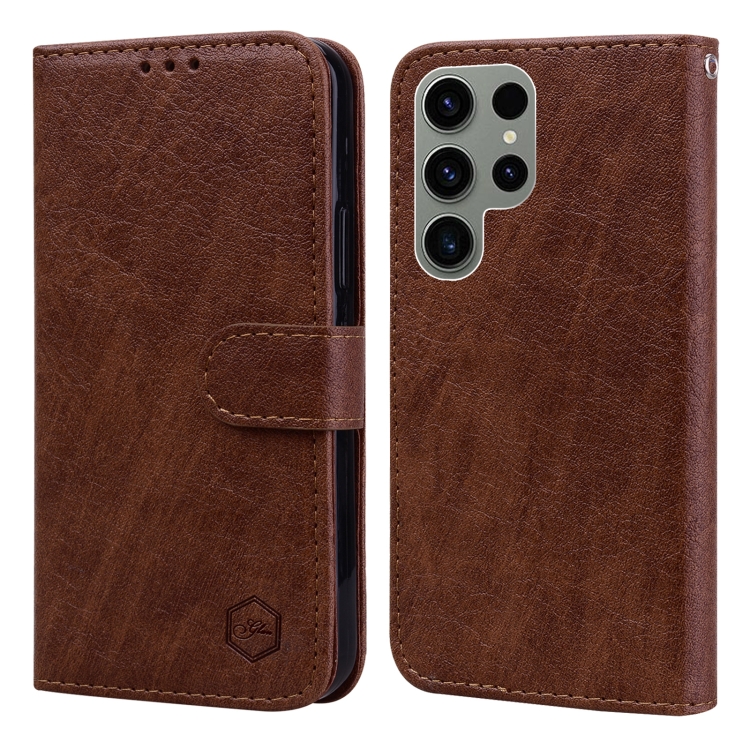 

For Samsung Galaxy S23 Ultra Skin Feeling Oil Leather Texture PU + TPU Phone Case(Brown)