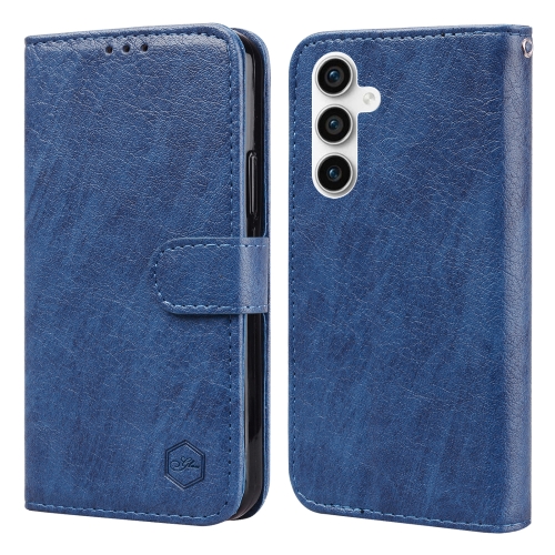 For Samsung Galaxy S23 FE Skin Feeling Oil Leather Texture PU + TPU Phone Case(Dark Blue) konllen carbon cue carbon fiber pool cue shaft 12 4mm stick 3 8 8 radial pin lizard leather grip blue turquoise mosaic ebony cue