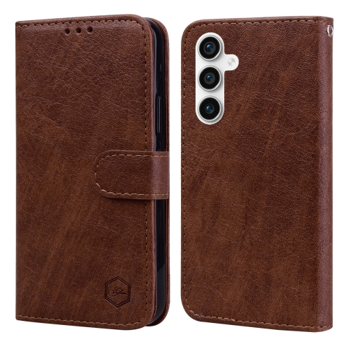 

For Samsung Galaxy S23 FE Skin Feeling Oil Leather Texture PU + TPU Phone Case(Brown)