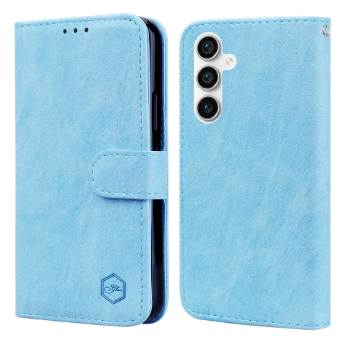 

For Samsung Galaxy S23 FE Skin Feeling Oil Leather Texture PU + TPU Phone Case(Light Blue)