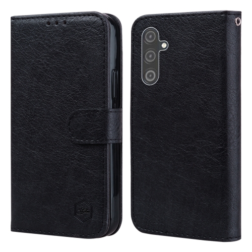 For Samsung Galaxy A25 5G Skin Feeling Oil Leather Texture PU + TPU Phone Case(Black) for iphone 15 pro azns skin feel calf texture flip leather phone case brown