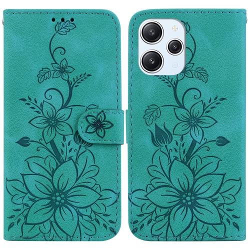 

For Xiaomi Redmi 12 Lily Embossed Leather Phone Case(Green)