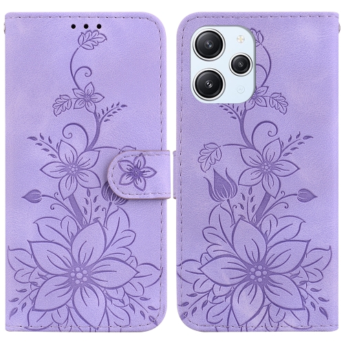 

For Xiaomi Redmi 12 Lily Embossed Leather Phone Case(Purple)