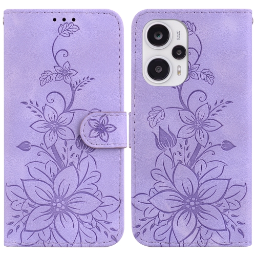 

For Xiaomi Poco F5 / Note 12 Turbo Lily Embossed Leather Phone Case(Purple)