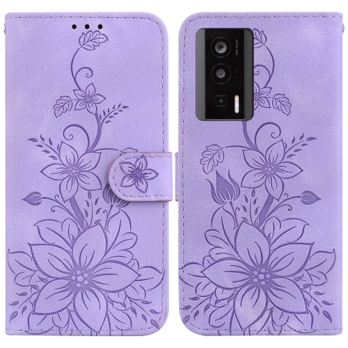

For Xiaomi Poco F5 Pro/Redmi K60/K60 Pro Lily Embossed Leather Phone Case(Purple)
