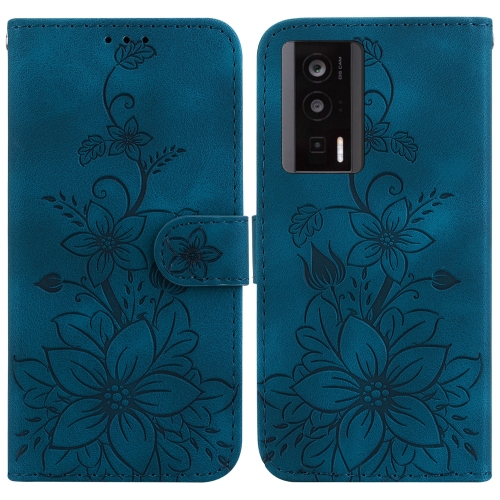 

For Xiaomi Poco F5 Pro/Redmi K60/K60 Pro Lily Embossed Leather Phone Case(Dark Blue)