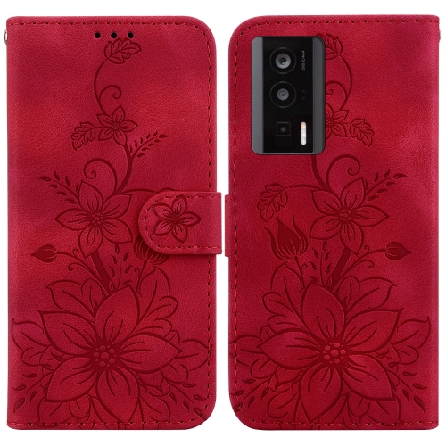 

For Xiaomi Poco F5 Pro/Redmi K60/K60 Pro Lily Embossed Leather Phone Case(Red)