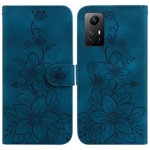 

For Xiaomi Redmi Note 12S Lily Embossed Leather Phone Case(Dark Blue)