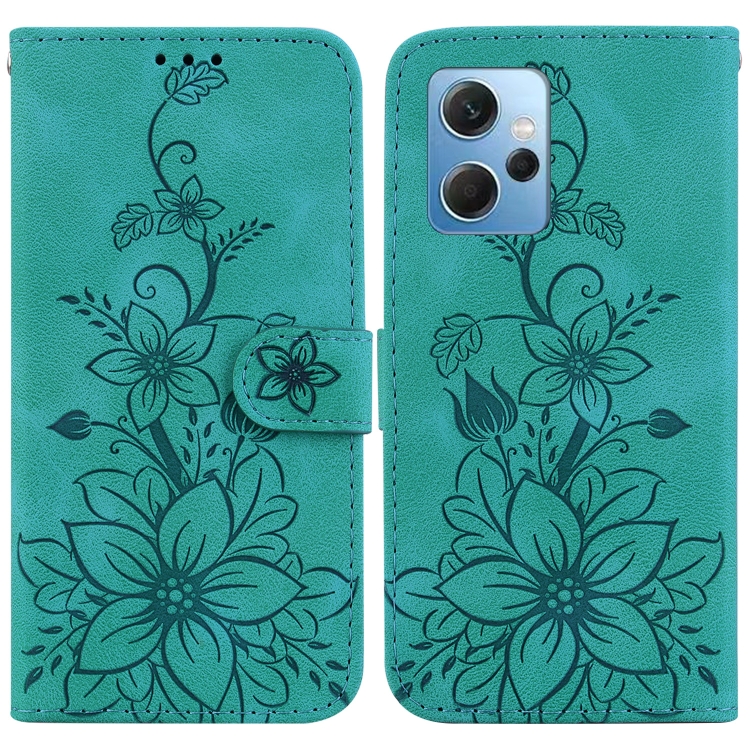

For Xiaomi Redmi Note 12 4G Global Lily Embossed Leather Phone Case(Green)