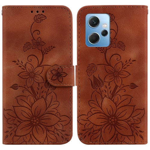 

For Xiaomi Redmi Note 12 4G Global Lily Embossed Leather Phone Case(Brown)