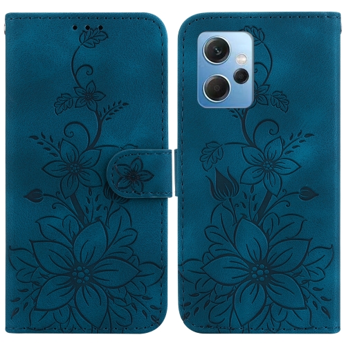 

For Xiaomi Redmi Note 12 4G Global Lily Embossed Leather Phone Case(Dark Blue)