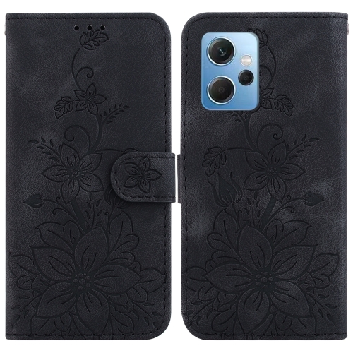 

For Xiaomi Redmi Note 12 4G Global Lily Embossed Leather Phone Case(Black)