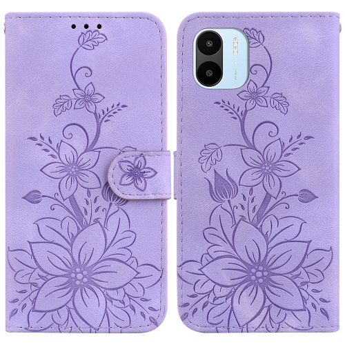 

For Xiaomi Redmi A1 / A2 Lily Embossed Leather Phone Case(Purple)