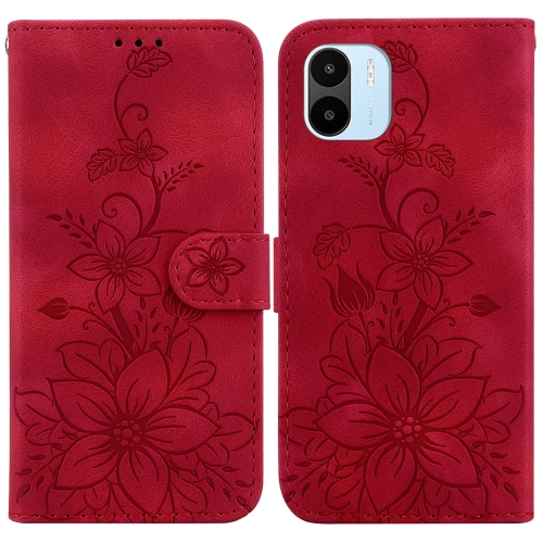 

For Xiaomi Redmi A1 / A2 Lily Embossed Leather Phone Case(Red)