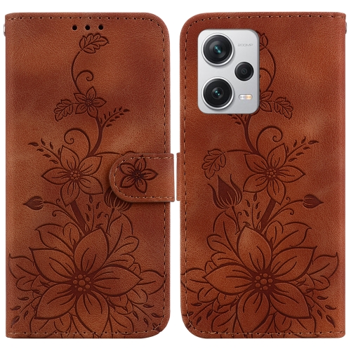 

For Xiaomi Redmi Note 12 Pro+ Global Lily Embossed Leather Phone Case(Brown)