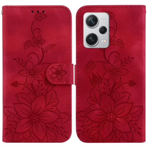 

For Xiaomi Redmi Note 12 Pro+ Global Lily Embossed Leather Phone Case(Red)