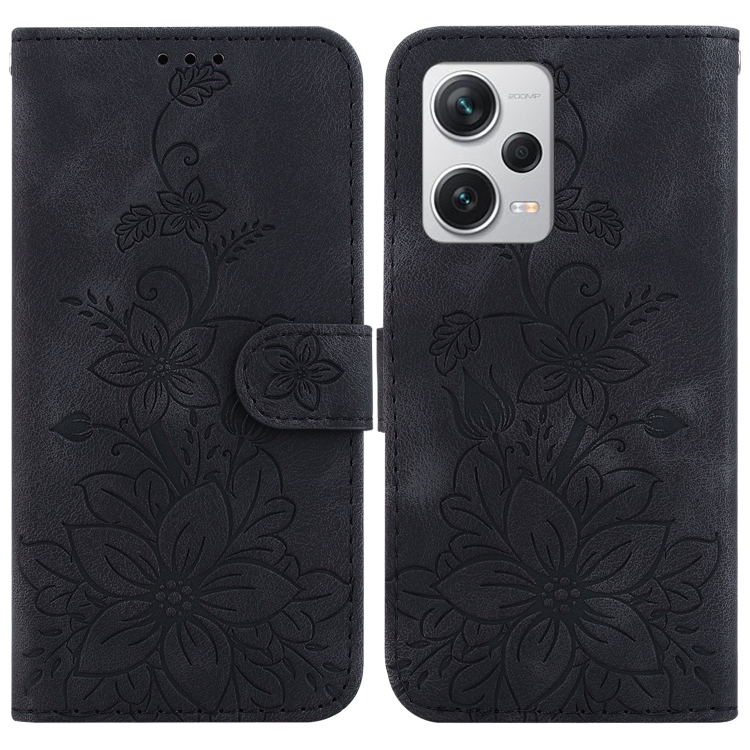 

For Xiaomi Redmi Note 12 Pro+ Global Lily Embossed Leather Phone Case(Black)