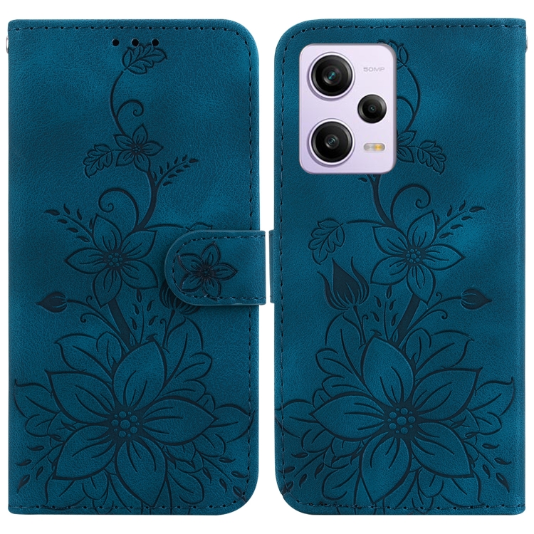 

For Xiaomi Redmi Note 12 Pro 5G Global Lily Embossed Leather Phone Case(Dark Blue)