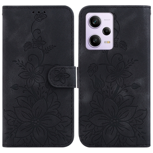 

For Xiaomi Redmi Note 12 Pro 5G Global Lily Embossed Leather Phone Case(Black)