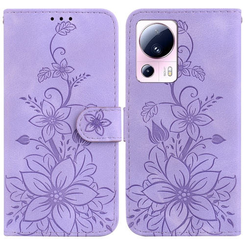 

For Xiaomi 13 Lite / Civi 2 Lily Embossed Leather Phone Case(Purple)