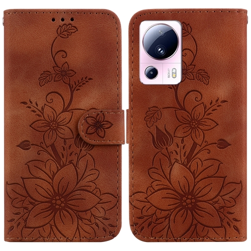 

For Xiaomi 13 Lite / Civi 2 Lily Embossed Leather Phone Case(Brown)