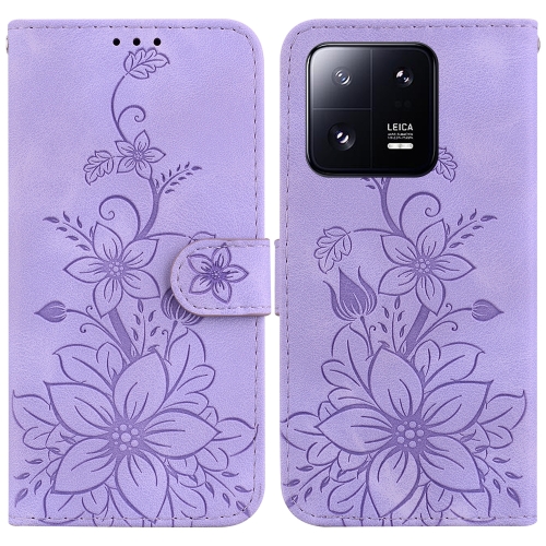 

For Xiaomi 13 Pro Lily Embossed Leather Phone Case(Purple)