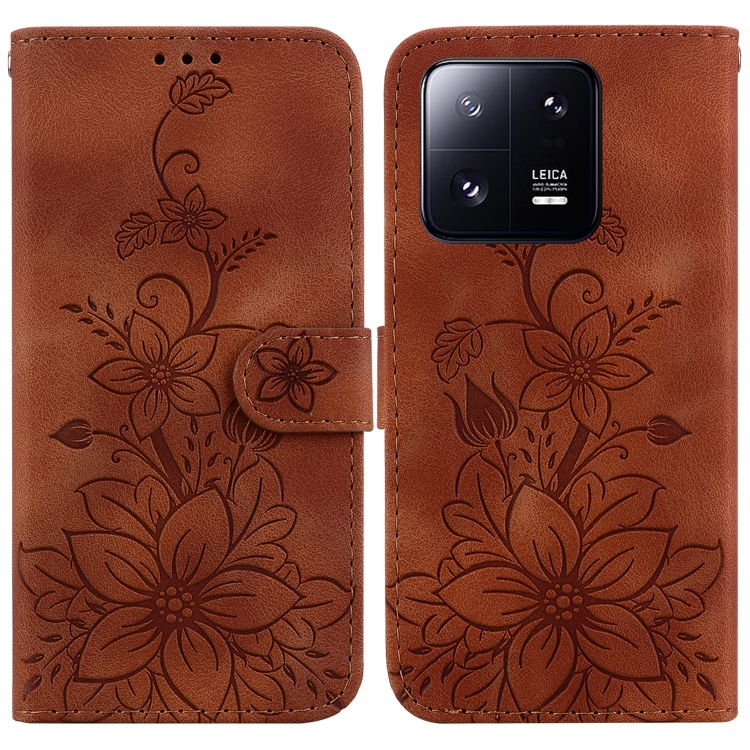 

For Xiaomi 13 Pro Lily Embossed Leather Phone Case(Brown)