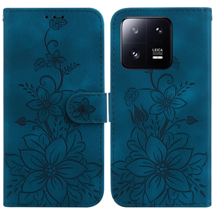

For Xiaomi 13 Pro Lily Embossed Leather Phone Case(Dark Blue)
