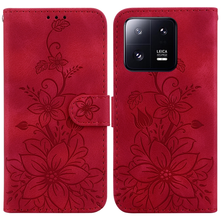 

For Xiaomi 13 Pro Lily Embossed Leather Phone Case(Red)