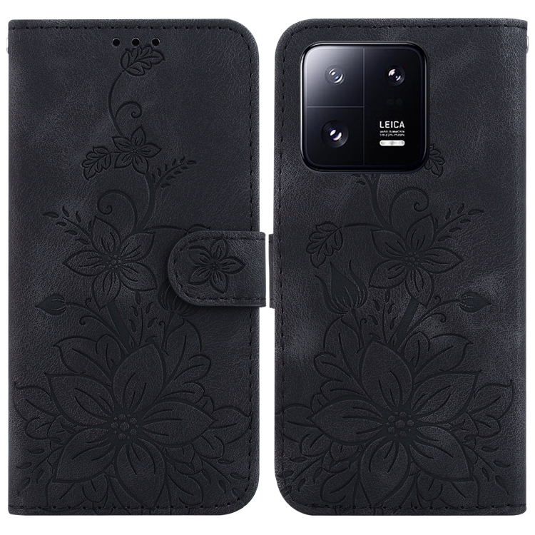 

For Xiaomi 13 Pro Lily Embossed Leather Phone Case(Black)