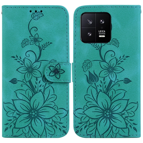 

For Xiaomi 13 5G Lily Embossed Leather Phone Case(Green)