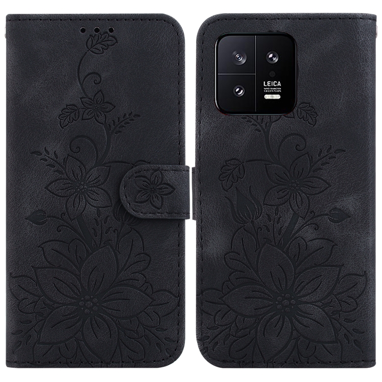 

For Xiaomi 13 5G Lily Embossed Leather Phone Case(Black)